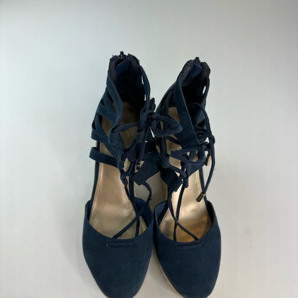 Michael Kors Shondra Blue Suede Leather Lace Up Wedge Espadrille - Picture 7 of 15